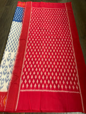 Pure Cotton Ikat  -  Off White Blue Red