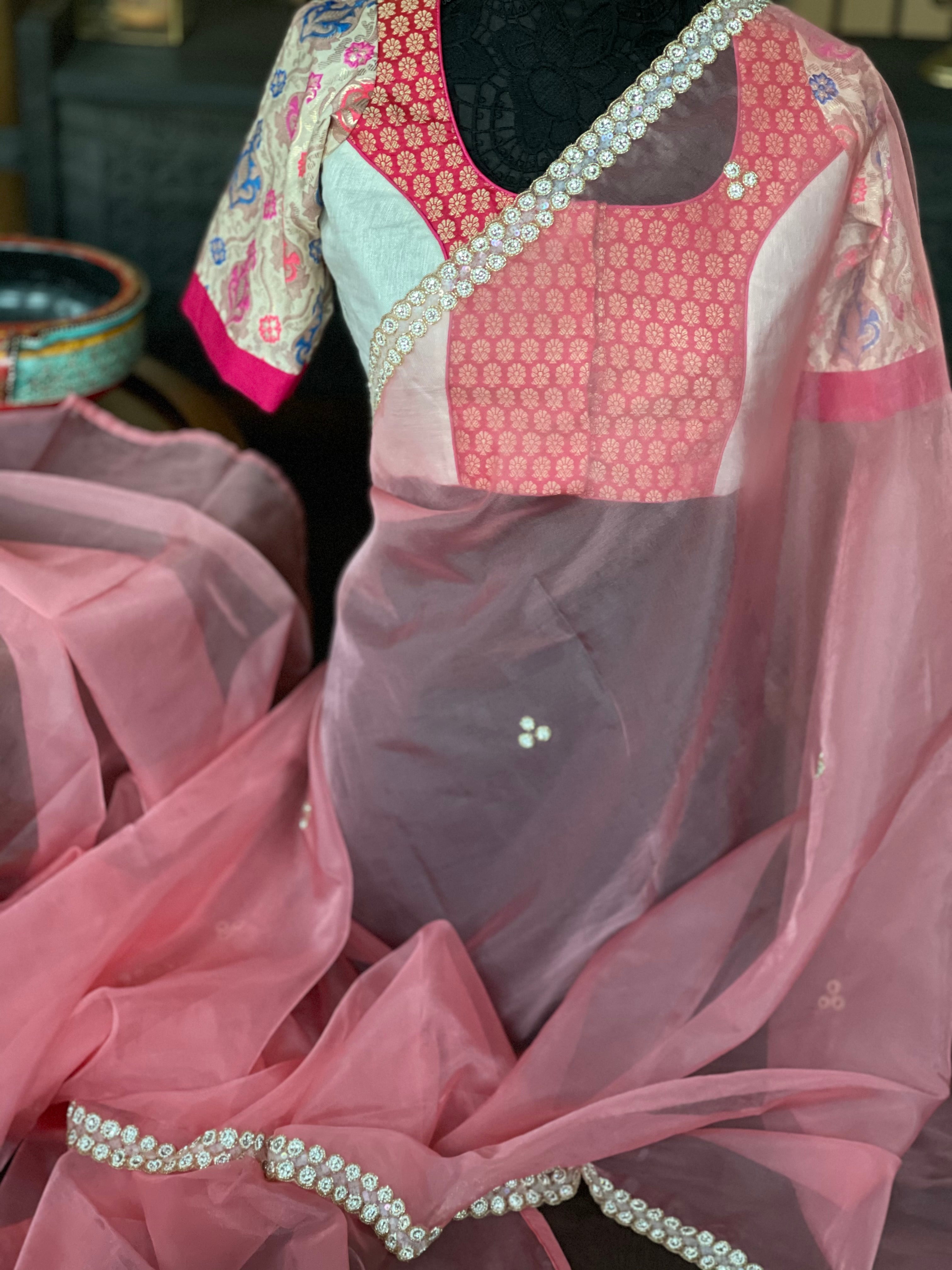 Designer Blouse - Offwhite Magenta