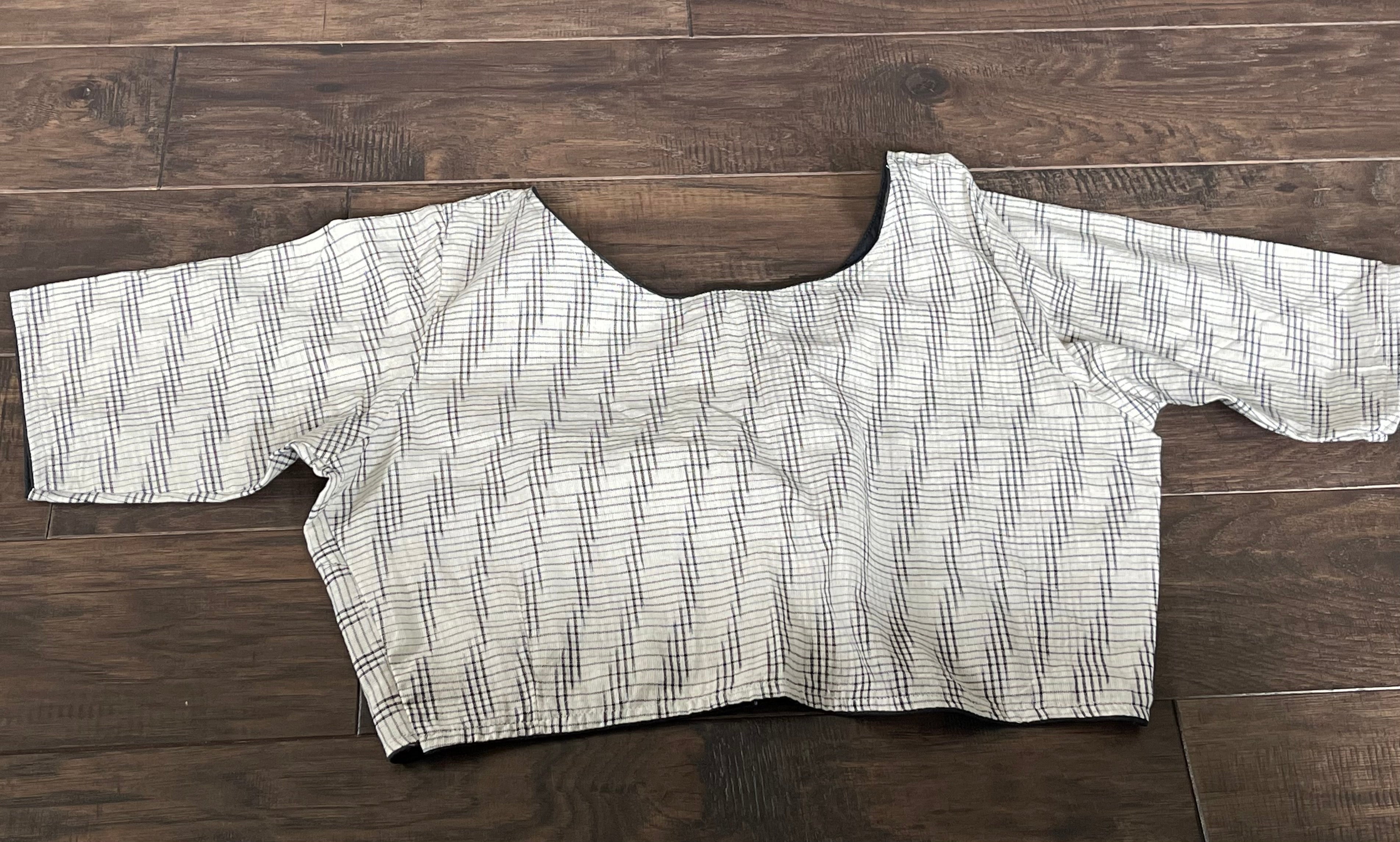 Designer Blouse - Beige Black Ikat