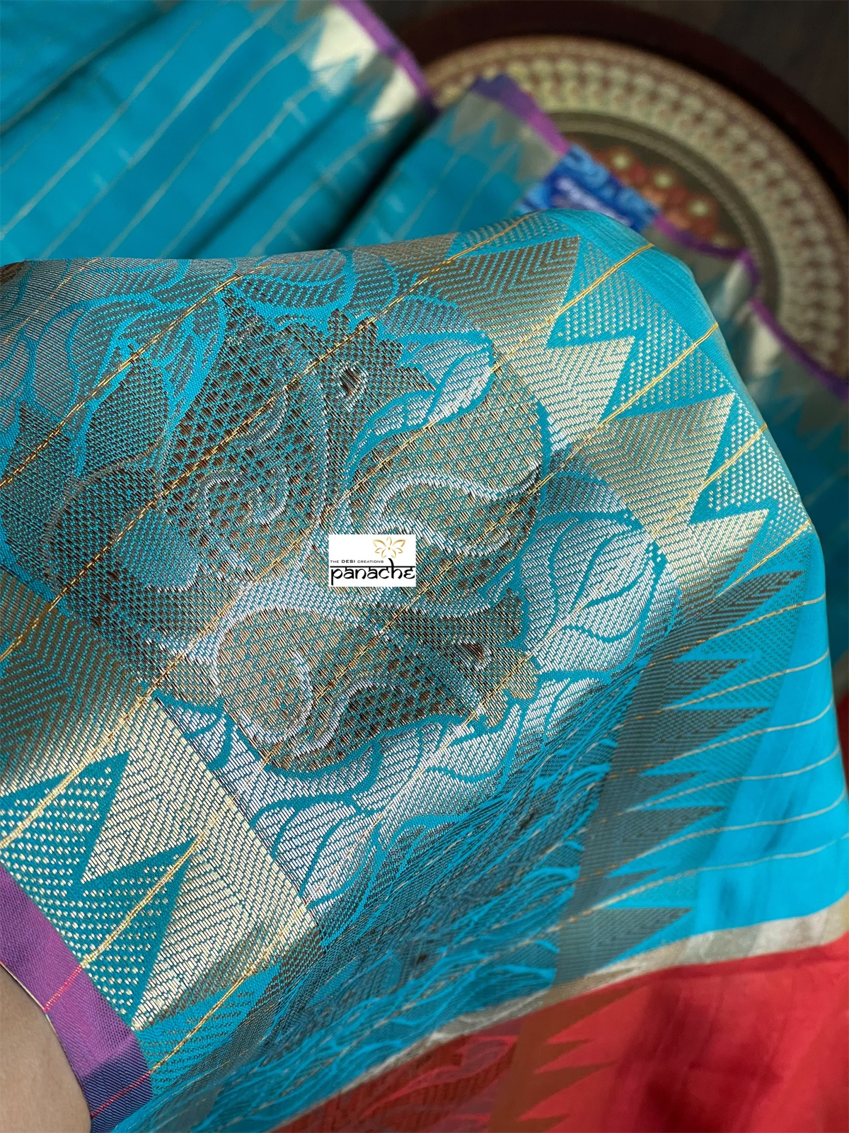 Soft South Silk - Firozi Blue Zari Checkered