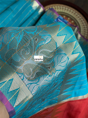 Soft South Silk - Firozi Blue Zari Checkered