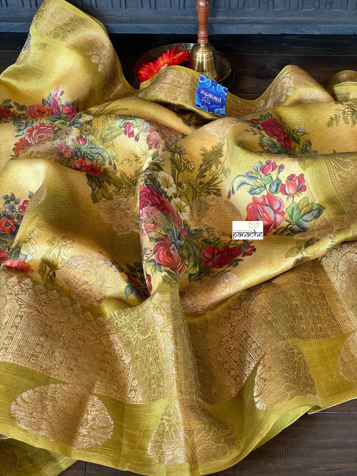 Chiniya Silk Banarasi Floral - Ochre Yellow