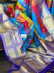 Pure Katan Silk Banarasi - Multi Color Purple Kadwa