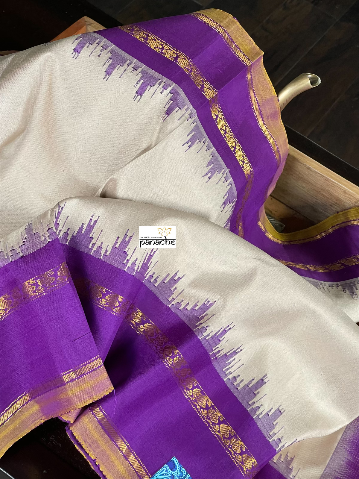 Pure Gadwal Silk  - Beige Purple