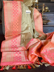 Katan Silk Banarasi - Gray Beige Pink