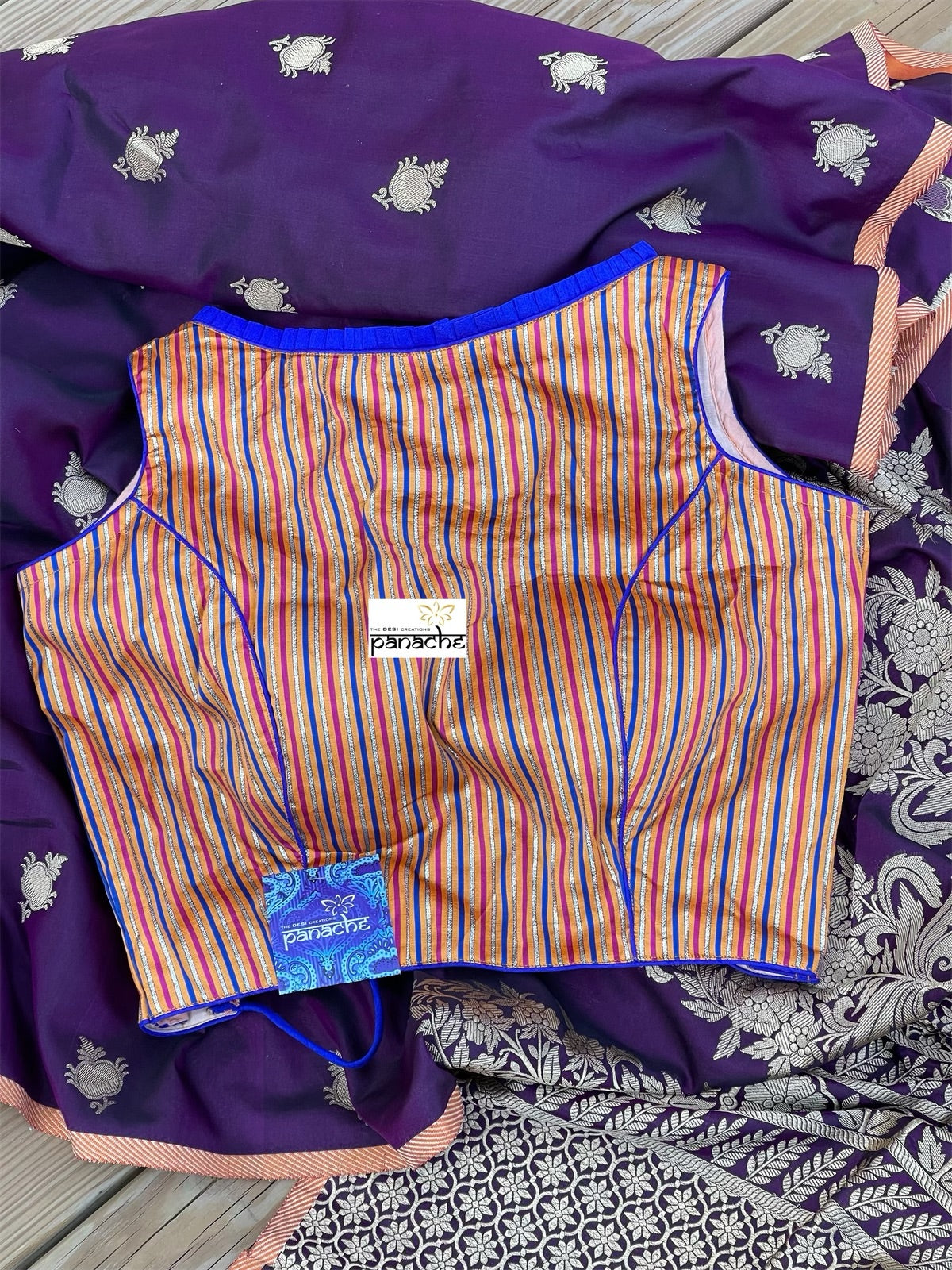 Designer Blouse - Orange Royal Blue