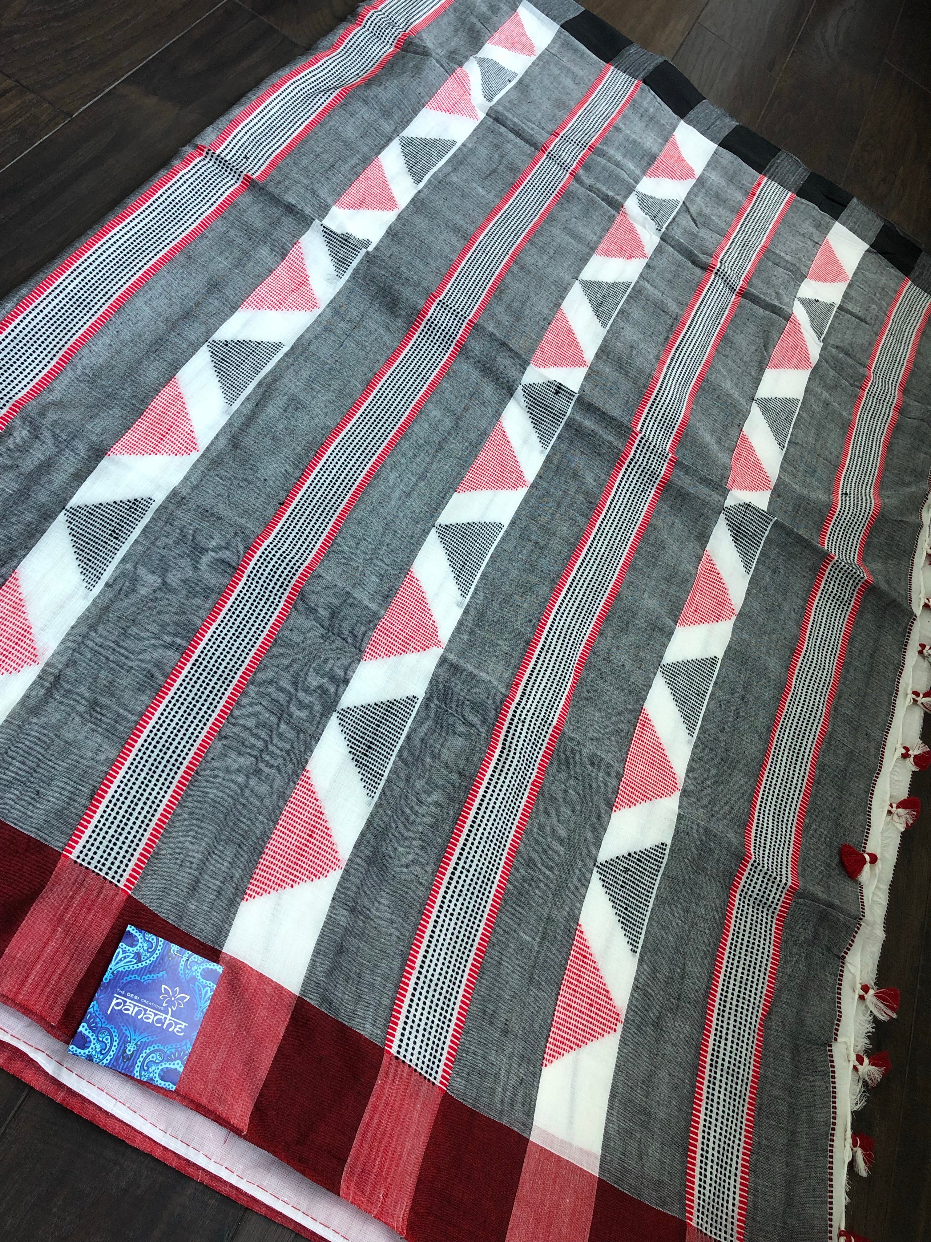 Pure Khadi Cotton Handloom - Offwhite Red Black Woven
