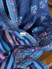 Kashmiri Semi Pashmina Stole - Dark Blue Multi Resham Woven