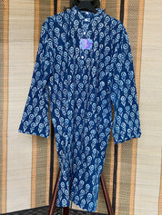 Cotton Printed Kurta Men - Indigo Flower 4XL-48