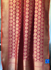 Pure Katan Silk Banarasi - Wine Red Antique Golden Zari