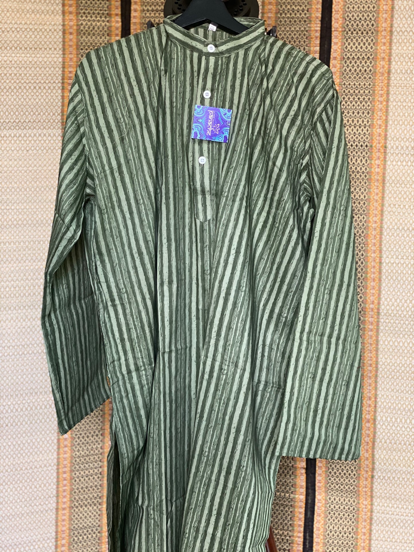 Cotton Stripe Printed Kurta Men - Moss Green 4XL-48