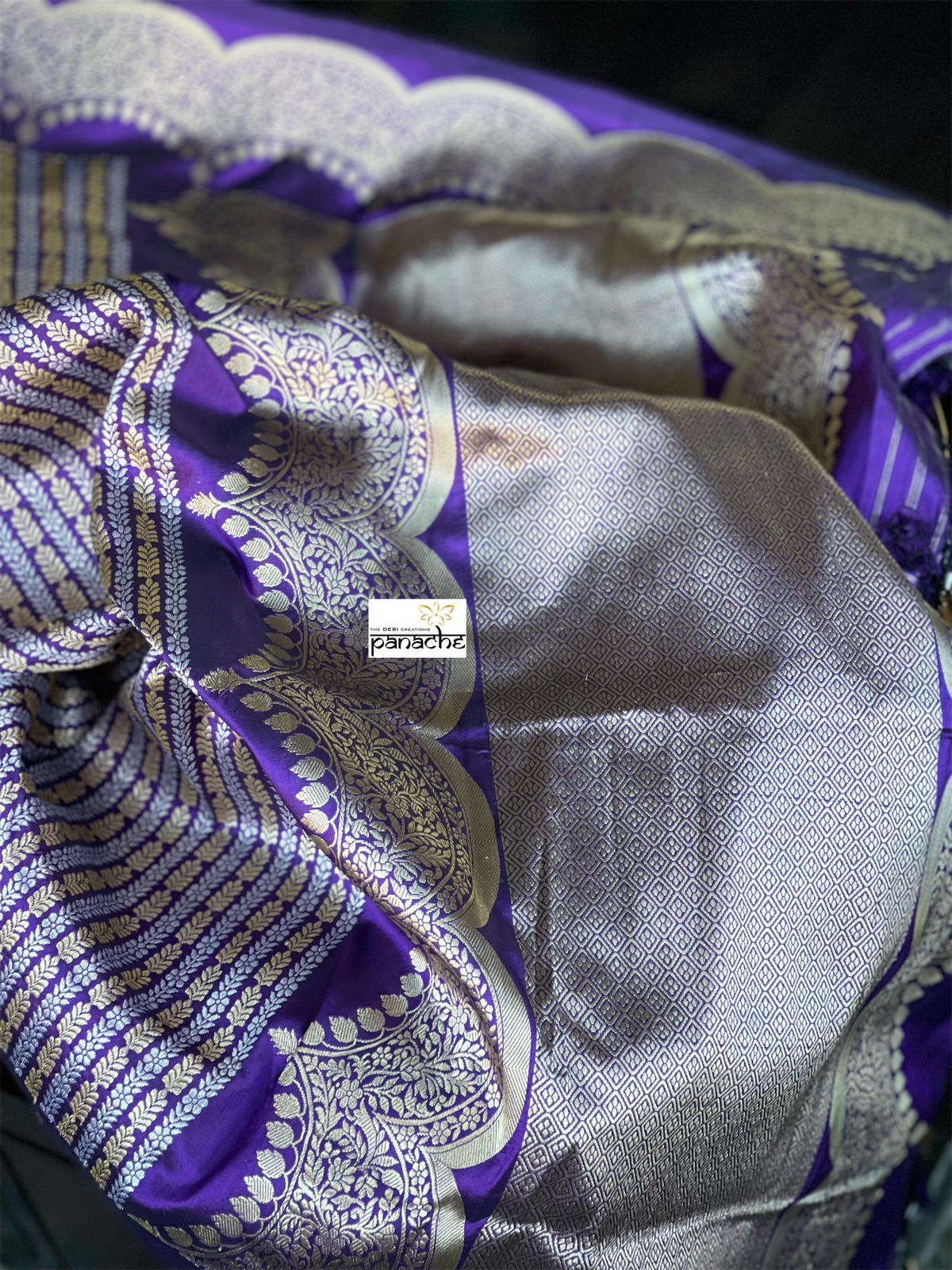 Silk Brocade Banarasi - Purple Antique Zari Kadwa