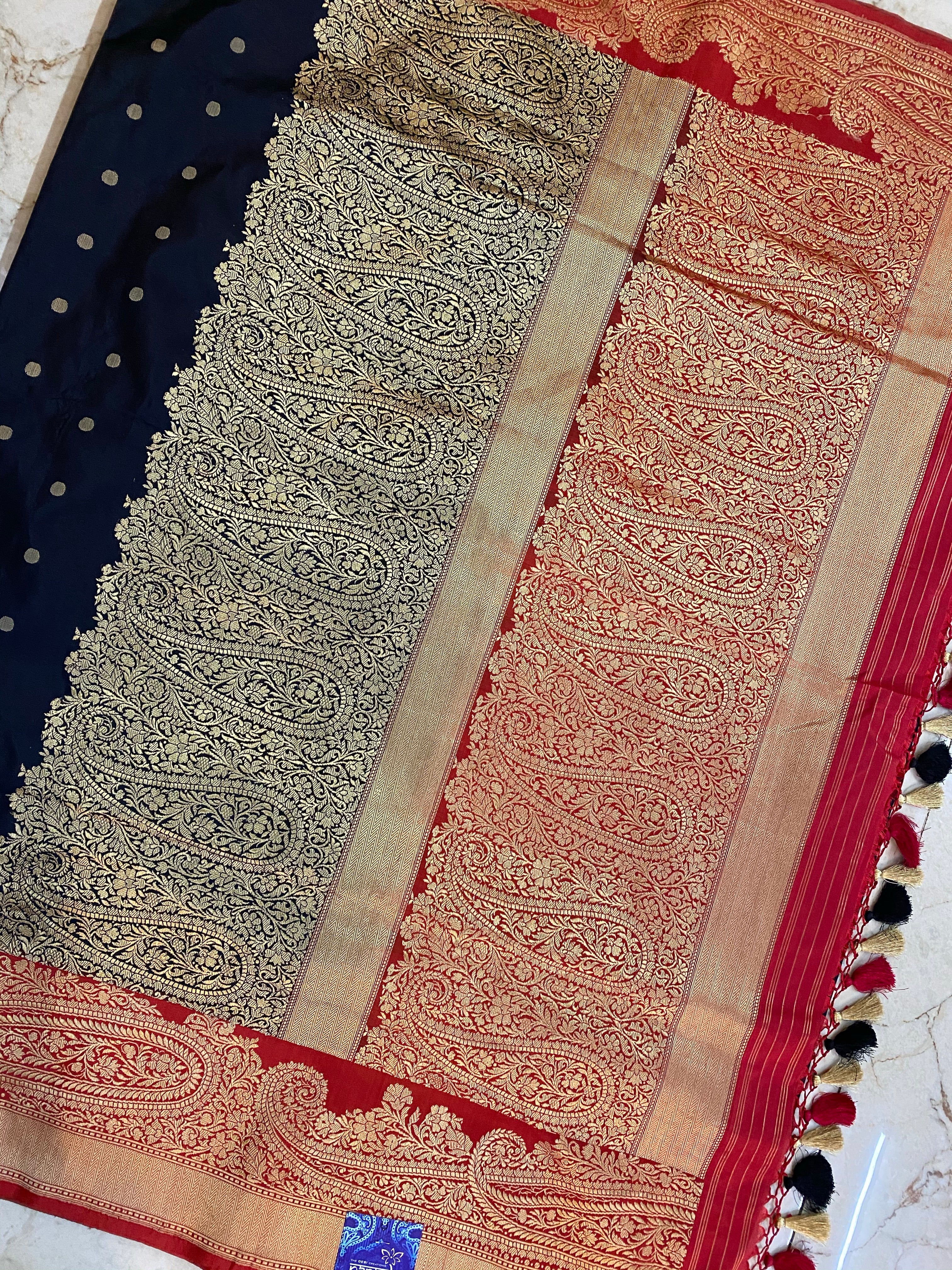 Katan Silk Banarasi - Black Red Paiesley