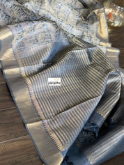 Tussar Silk - Steel Grey Resham Woven