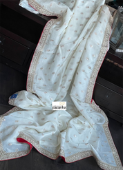 Designer Soft Silk - Off-White Cream Gold Zari