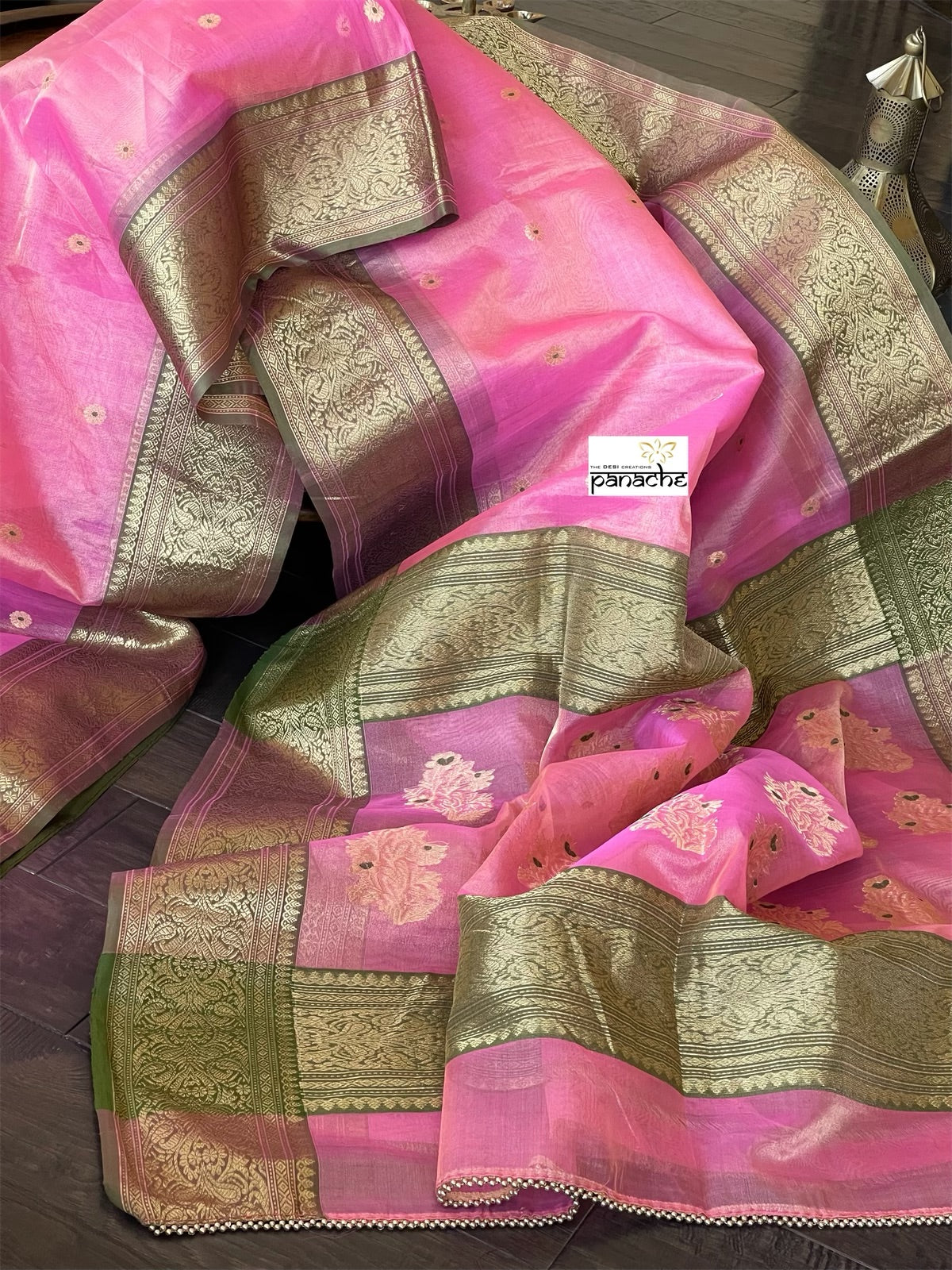 Tissue Chanderi Silk - Bubble Pink Green