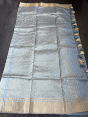 Pure Chanderi Katan Silk - Metallic Grey Eknalya woven