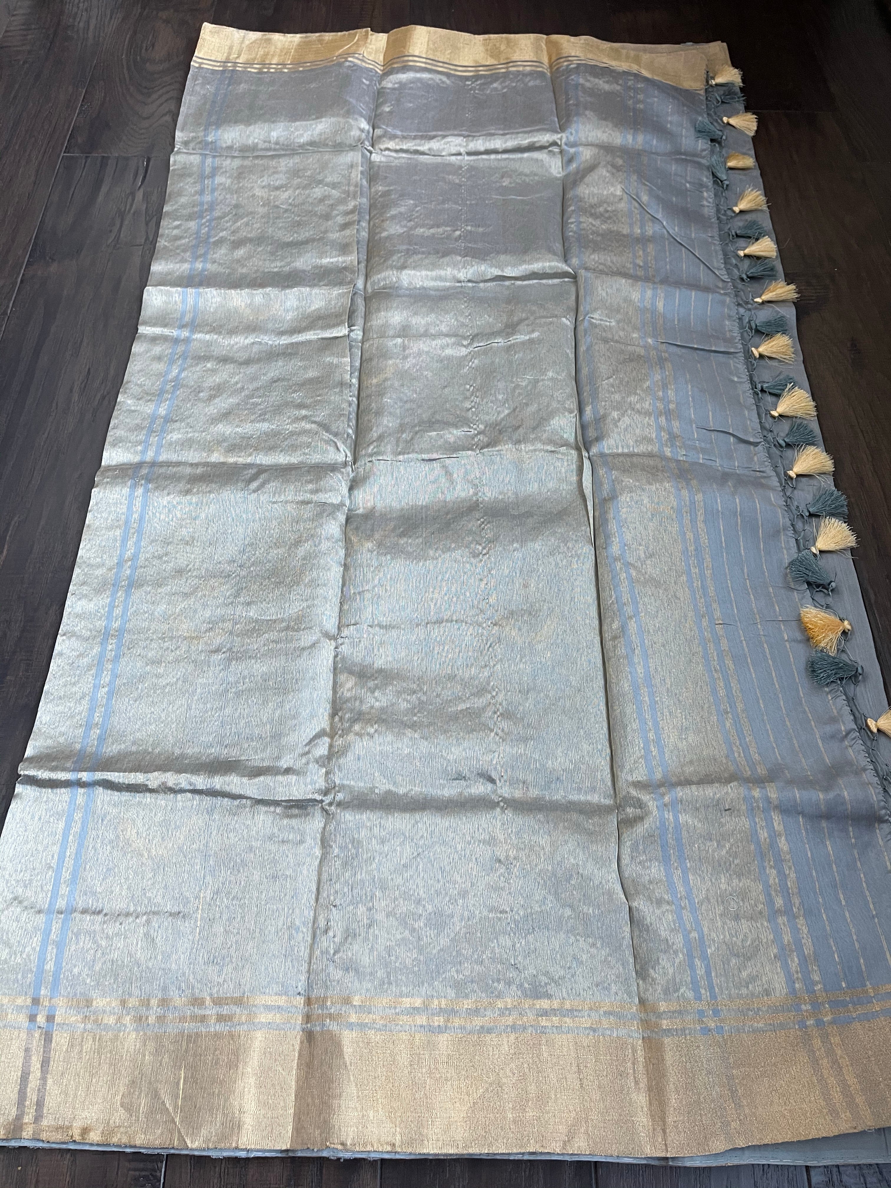Pure Chanderi Katan Silk - Metallic Grey Eknalya woven