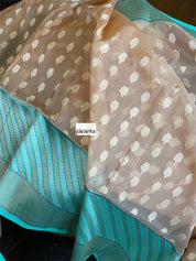 Organza Silk Banarasi - Light Peach Sea Green Antique Zari