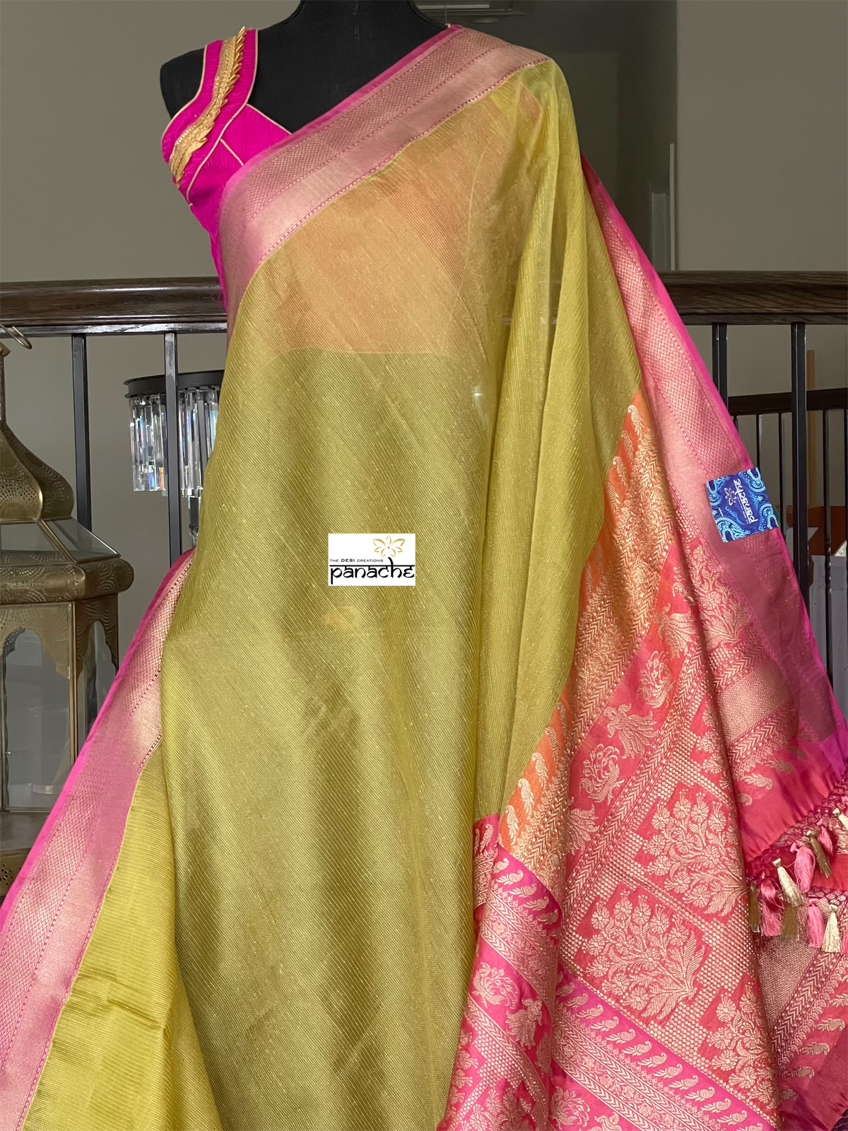 Pure Kora by Katan Silk Banarasi - Pista Green Pink Kadwa Woven