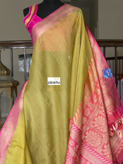 Pure Kora by Katan Silk Banarasi - Pista Green Pink Kadwa Woven