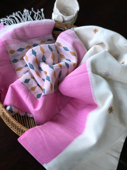 Pure Khadi Handloom - Offwhite Pink Woven