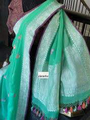 Khaddi Georgette Banarasi - Green Purple Khadhua Woven