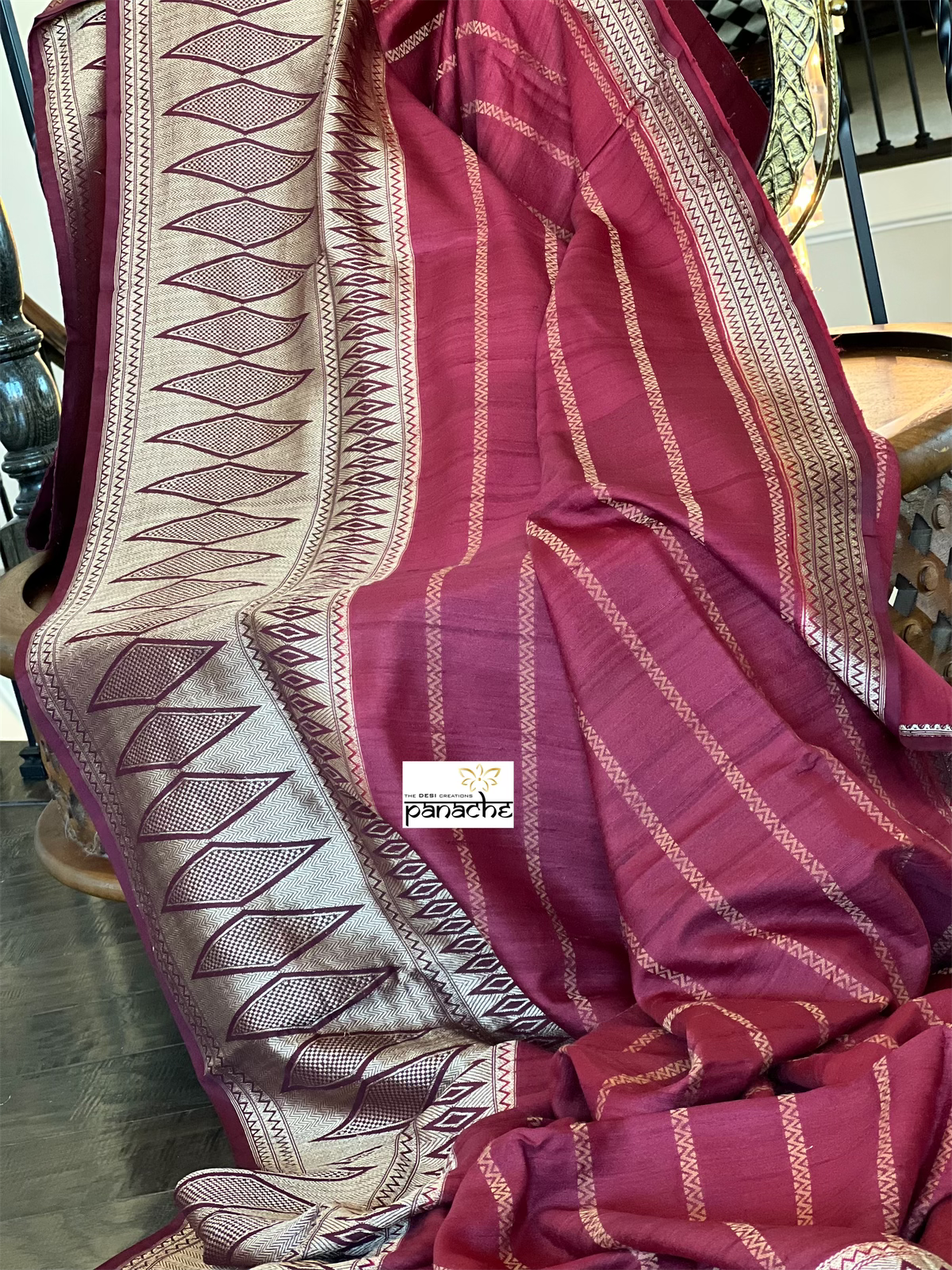 Tussar Silk Banarasi- Maroon Striped