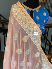 Designer Blouse - Blue Zari Flower Motif