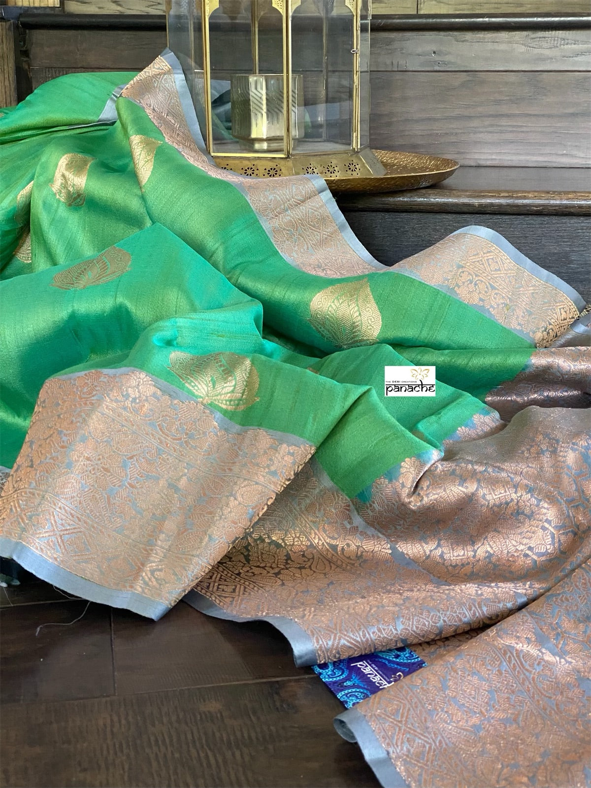 Tussar Silk Banarasi - Green Grey