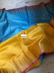 Pure Silk Katan Banarasi - Blue Yellow Kadwa