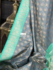 Pure Tassur Silk Banarasi - Grey Sea Green