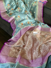 Khaddi Georgette Banarasi - Silver Grey Meenakari