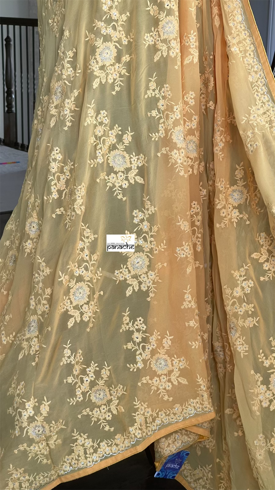 Designer Georgette Chikankari - Orange Yellow