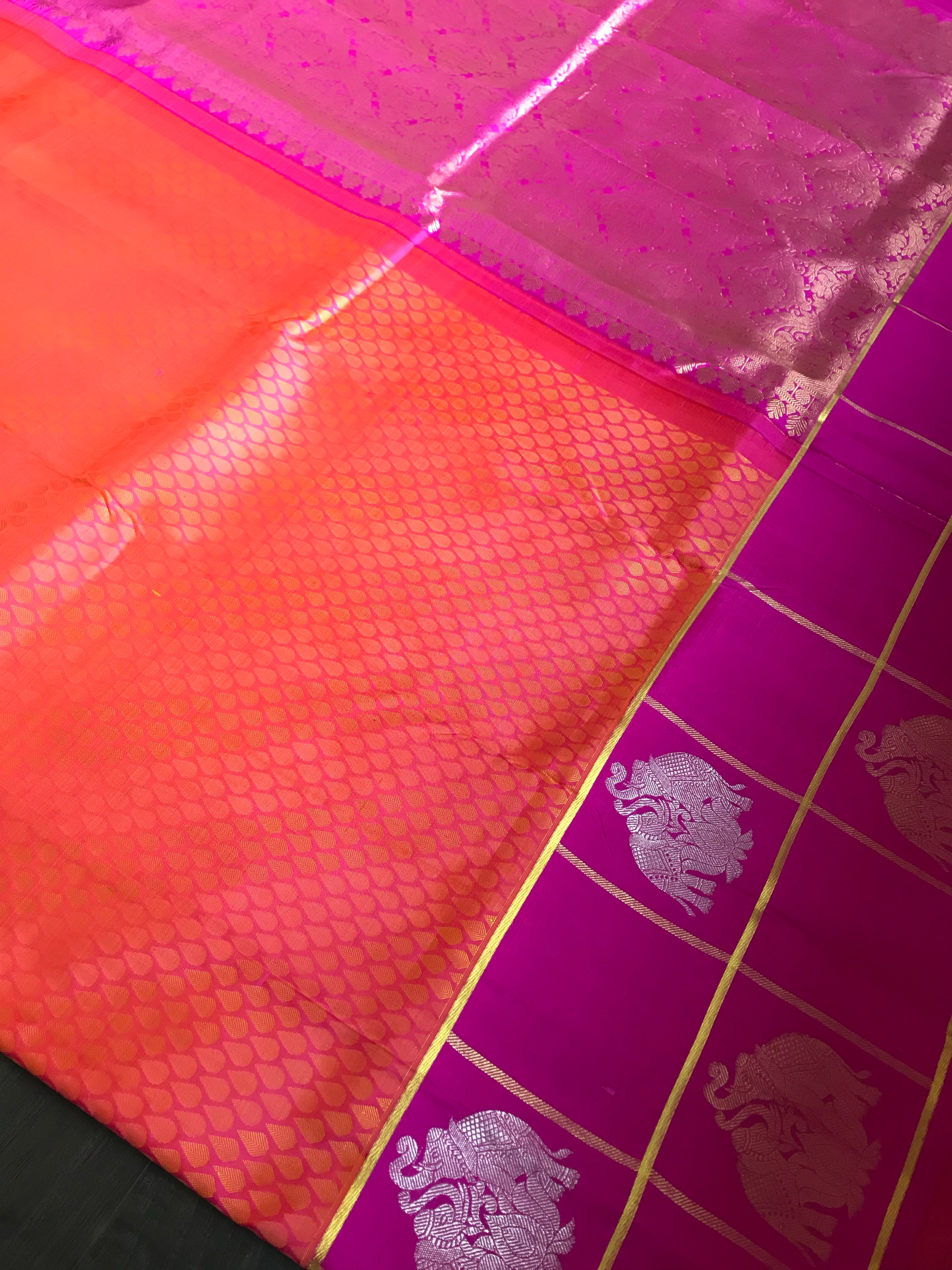 Silk Kanjivaram - Pink Orange Dual Shaded