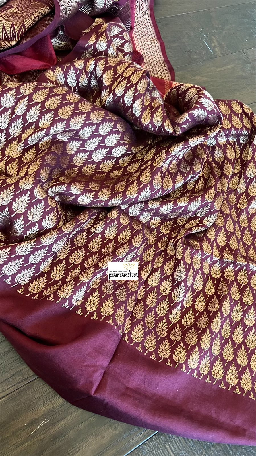 Tussar Silk Banarasi- Maroon Striped
