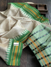 Tussar Silk - Beige Green Mustard