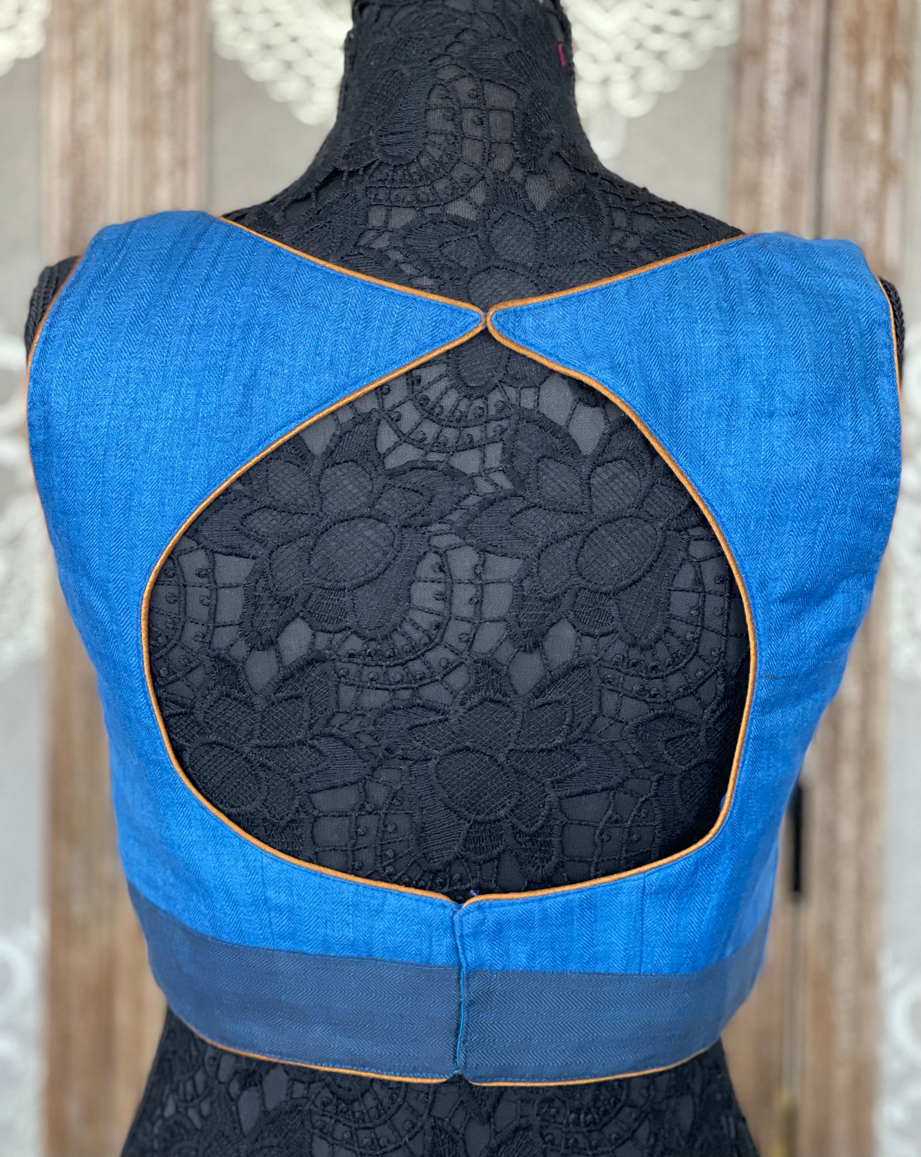 Designer Tussar Silk Blouse - Blue