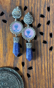 Earring 925 Silver- Hand Painted Lapis stone