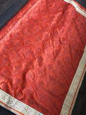 Designer Tussar Silk - Rust Golden Zari Woven