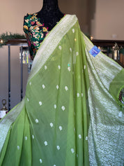 Chiffon Georgette Banarasi - Lime Green Khadhua Woven