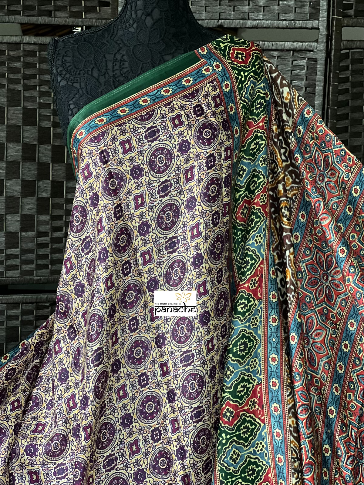 Modal Silk Ajrakh - Plum Green