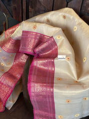 Tissue Chanderi Silk - Golden Beige Magenta Meenakari
