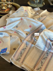Pure Tussar Silk - Beige Red Resham Zari Woven