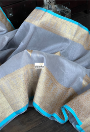 Linen Silk Banarasi - Grey Firozi
