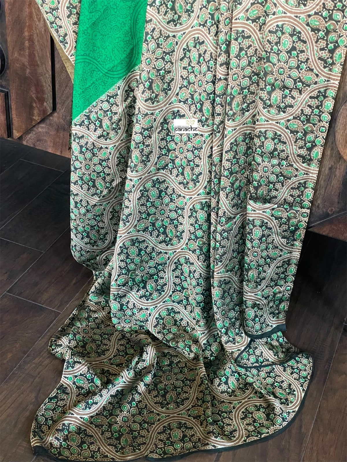 Fancy Chinon Silk - Green Black Printed