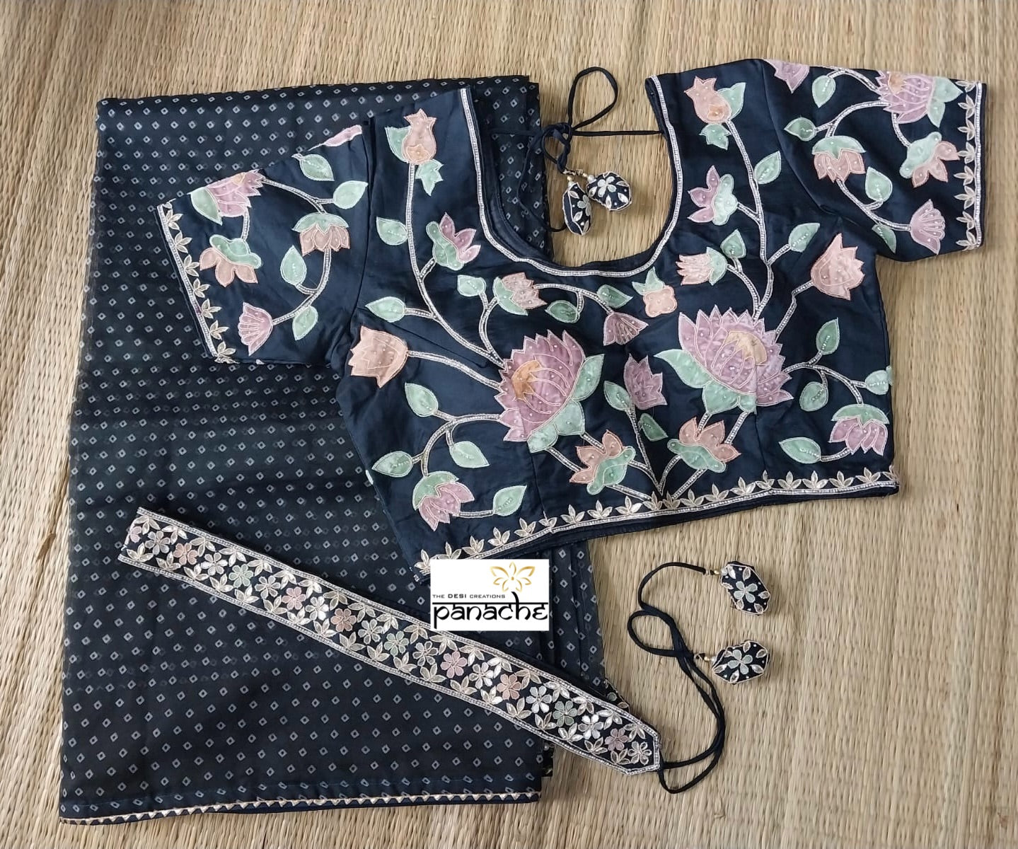 Designer Organza- Black Saree-Blouse Set