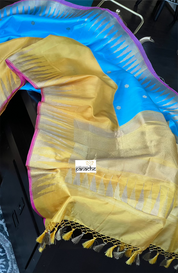 Pure Silk Katan Banarasi - Blue Yellow Kadwa