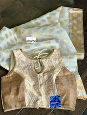 Pure Chanderi Organza Silk - Off White Eknaliya Lotus Woven