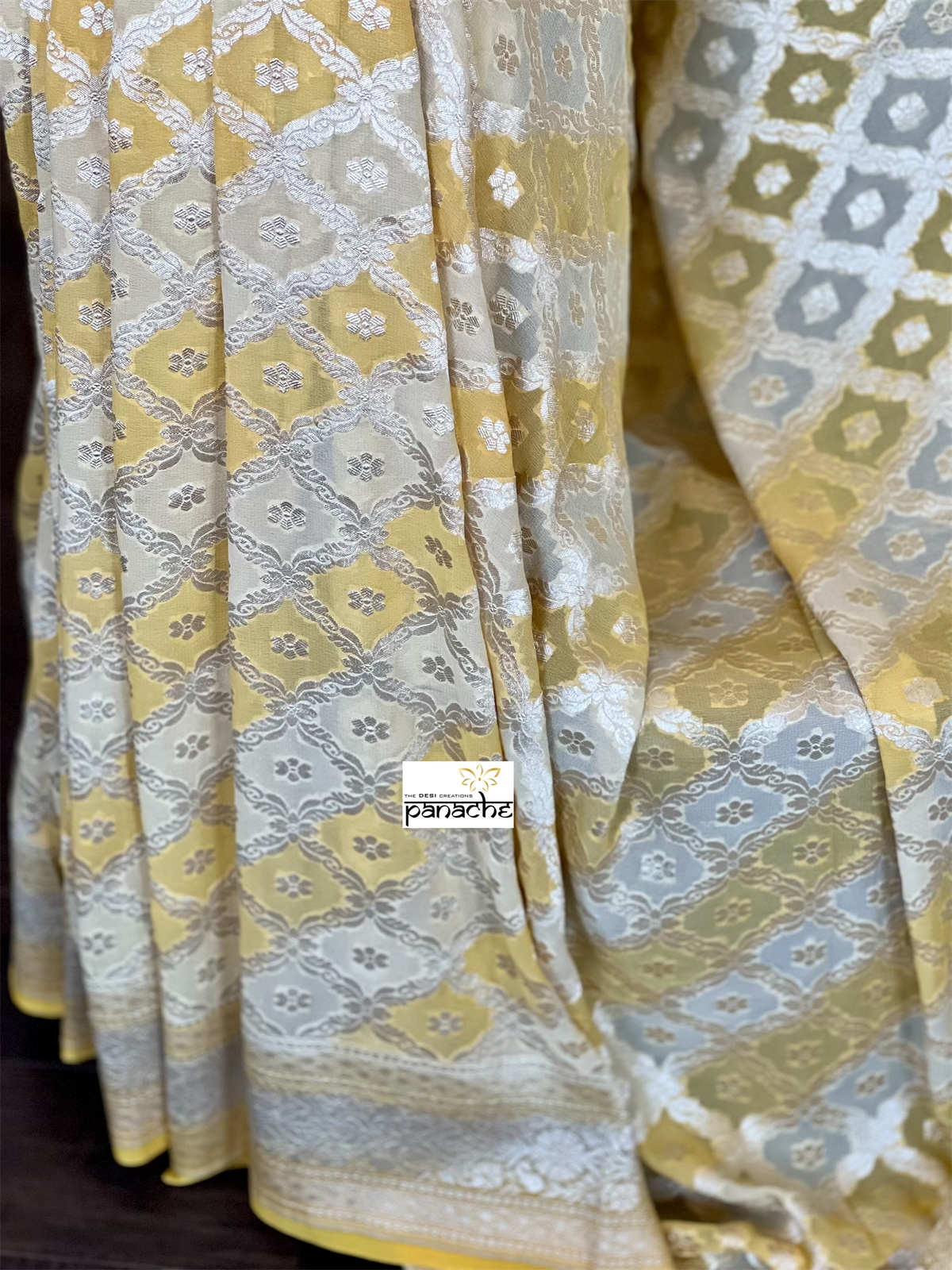 Khaddi Georgette Banarasi - Yellow Shaded